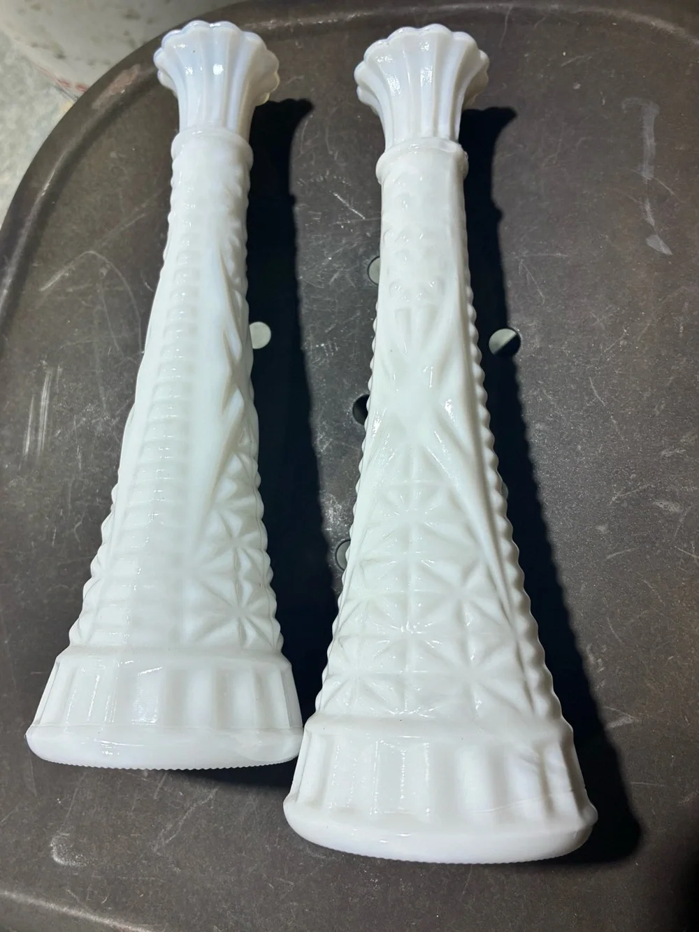 White Milk Glass Decorative Bud Vases - Pair